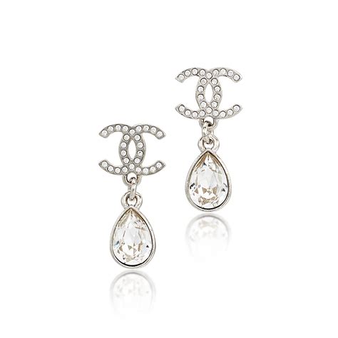 chanel earrings silver and crystal|Chanel cc earrings original.